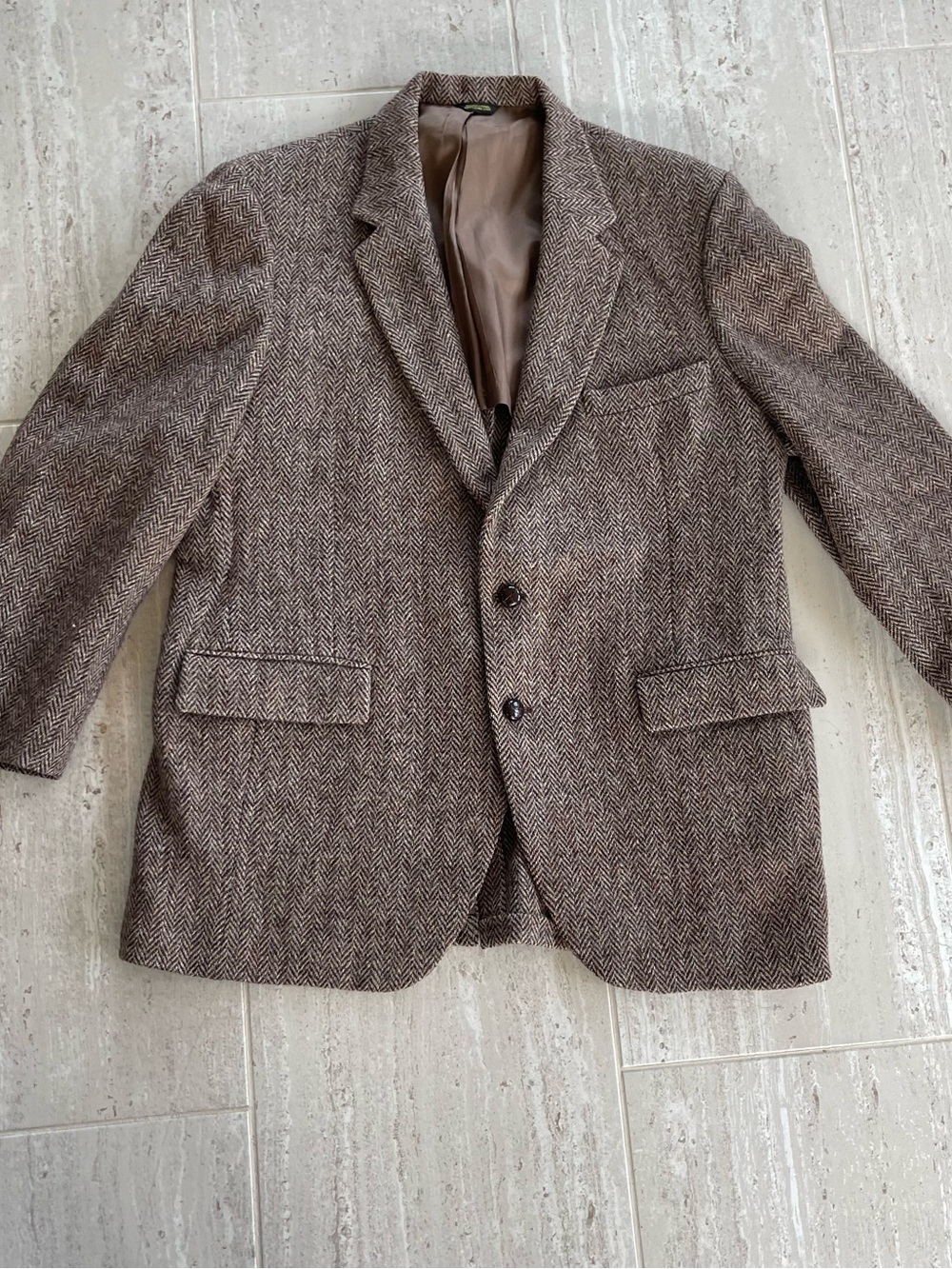 Harris Tweed Sport Coat Mens 40 Brown Herringbone Wool Vintage Blazer handwoven